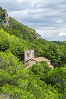 View on an old church at Mount La Talaia del Montmell, Catalonia, Spain