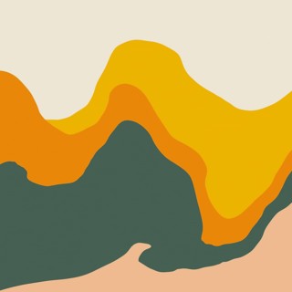 Abstract illustration featuring earthy tones like ocher and green. The fluid shapes evoke a