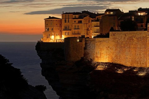 Europe, France, Corsica, Bonifacio at blue hour, sunset, Bonifacio, Corsica, France