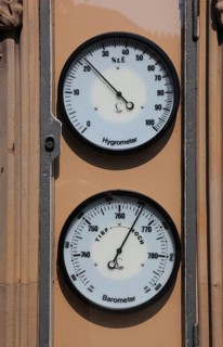 Weather station, hydrometer and barometer, Coburg, Upper Franconia, Bavaria, Germany