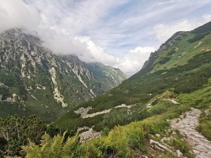 A winding path leads through the impressive mountain landscape, Zakopane, hiking in the High Tatras