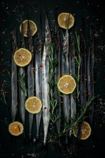 Fresh, Black Sea fish. raw, sargan, sea pike, top view, no people