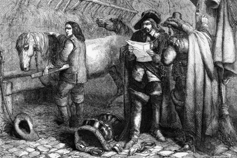 Cromwell discovers the King's letter at the Blue Boar Inn, Holborn, 1647, England, digital