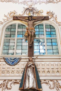 Cross of Christ below Mary with the sword in her breast, baroque church of St Andrew, St Mang,