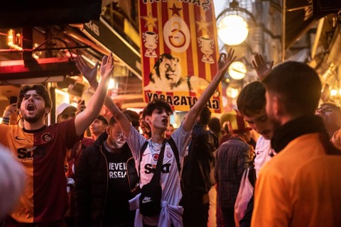 Istanbul, Turkey. October 24th 2023 Galatasaray football fans singing and chanting songs before the