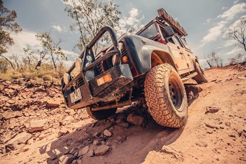 Landrover Defender four-wheel drive vehicle in the Australian outback