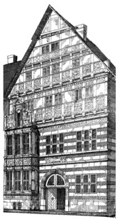 Historical architectural illustration from the 19th Century, 1875, facade in the Weser Renaissance