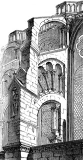 Dwarf gallery of the Gothic cathedral Notre-Dame in Chartres, France, historical illustration 1880