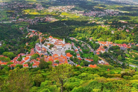 Sintra town, high angle view, Sintra, Portugal