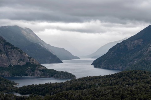 View from Cerro Llao Llao of Lake Brazo Tristeza in Nahuel Huapi National Park, Bariloche,
