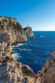 Lighthouse or Cape Ducato Lefkas in the southern area of the Greek island of Lefkada. Greece