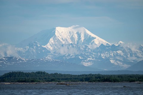 Mt Foraker, Talkeetna River off the Alaska Range, Denali National Park, Alaska, USA