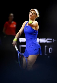 Action Serve Laura Siegemund (GER) Women's Porsche Tennis Grand Prix Porsche Arena, Stuttgart,