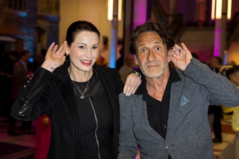 Katharina Gerhardt and Falk-Willy Wild in front of the German Audio Film Awards ceremony at the