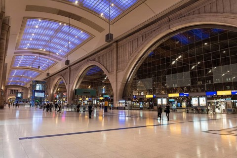 LEIPZIG, GERMANY - OCTOBER 8, 2018: Interior of the Leipzig Central Station, main hall