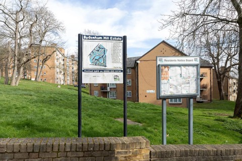 Residents Notice Board, map plan of Sydenham Hill Estate, Lewisham, London, SE26, England, UK