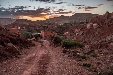 Mountain landscape in the setting sun in Dades Valley, Morocco
