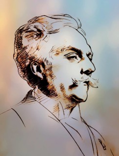 Portrait of Gabriel Fauré, 1845-1924, French composer, digitally edited according to a drawing by