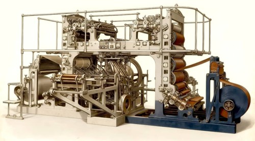 Historical illustration, 19th Century, 2 cylinder rotary printing press, Augsburg, Germany