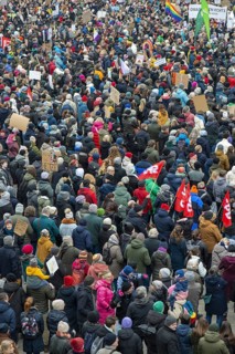 Demonstration against the right, people protest against right-wing extremism and in favour of