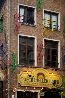 Exterior facade of the Poechenellekelder theatre puppet cellar, Brussels, Belgium