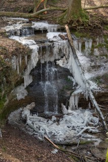 Frozen waterfall, Haimendorf, Middle Franconia, Bavaria, Germany