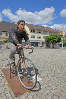 Sculpture Cyclist by Peter Nettesheim, life-size, Modern Art, Schwetzingen, Baden-Württemberg,