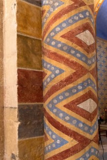 Biozat painted church. Painting columns. Allier department, Auvergne Rhone Alpes, France