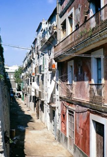 Historic building housing flats in terrace Ibiza town, Ibiza, Balearic Islands, Spain 1967