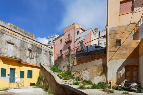 Houses, nested, staircase with vegetation, vespa, morbid, picturesque, historical center, old town,