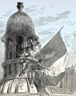 The French Revolution of 1830, July Revolution, raising the flag, Hôtel de Ville, Paris