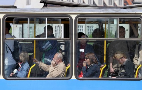 Wroclaw, POL, 30.04.2004 - Busy tram in Wroclaw, Poland, Poland