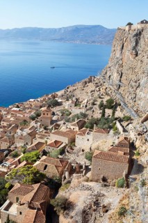 Byzantine castle town of Monemvasia, Monemvassia, Monemwassia, Monembasia, in the Myrtoan Sea,