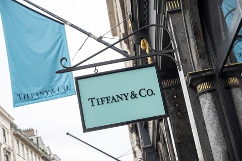 London, United Kingdom. April 9th 2026 Brand logo and sign for Tiffany and Co store front a