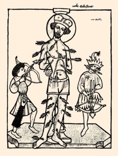 Saint Sebastian, wood engraving, 1410