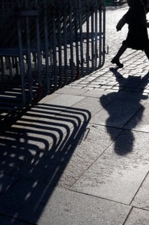 Passant with shadow, Winter, Saxony, Germany