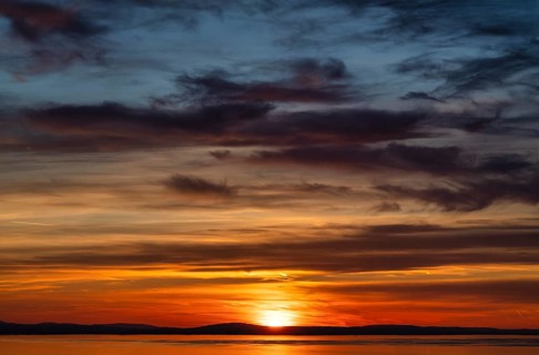Dramatic sunset on the lake, clouds, Bregenz, evening mood, Vorarlberg, Lake Constance, Austria