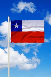 National flag of Chile, South America, Cumulus clouds in front of blue sky, Studio