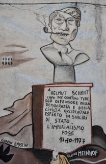 Mural on Ziu Mesina Bar, fight against Baader-Meinhof Gang, Red Army Fraction, Chancellor Helmut