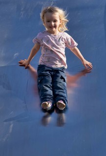 Little girl, 3 years, blonde, playground, slides on slide, playground, Stuttgart,