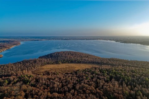 The Zierker See in the Mecklenburg Lake District. aerial view. Neustrelitz, Mecklenburg-Western