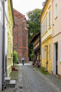 Oldest house in Beeskow at St Mary's Church, Brandenburg, Germany