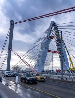 New construction of the A1 motorway bridge over the Rhine near Leverkusen, after completion of the