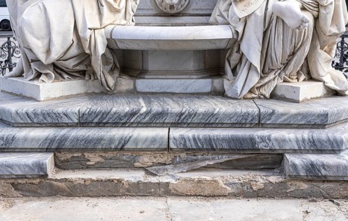 Repair of the marble base at the Schiller Memorial on the Gendarmenmarkt in Mitte, Berlin, Germany