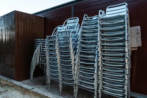 Stack of chairs for a kiosk in Barcelona, Spain