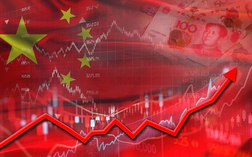 Chinese economic growth on financial graph. Financial growth of China on market graph