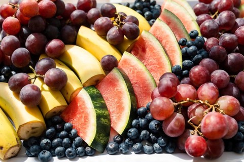 Fresh fruit lying on a plate in the sunset light