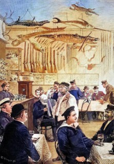 In der Seemannsschenke an Hamburgs Wasserkant, Hamburg, Germany, coloured wood engraving,