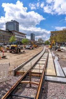 Construction site at the main railway station, for the new Citybahn, a new tram line over 5 km