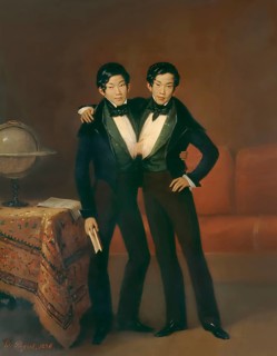 Chang and Eng Bunker, 1811–1874, known as the Siamese Twins, digitally edited according to a